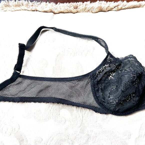 Vintage Lou Bra from Paris, France Lace Underwire Black Fishnet Bra NWT - Picture 12 of 16